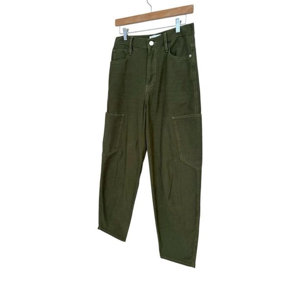 Frame Fatigue Green High-Waist Lightweight Barrel Cropped Cargo Jeans, Size 27 - Picture 6 of 14